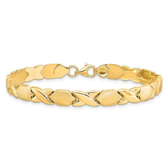 10kt Yellow Gold Polished and Brushed X/O Fancy Bracelet