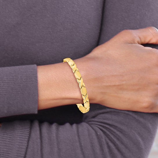 10kt Yellow Gold Polished and Brushed X/O Fancy Bracelet