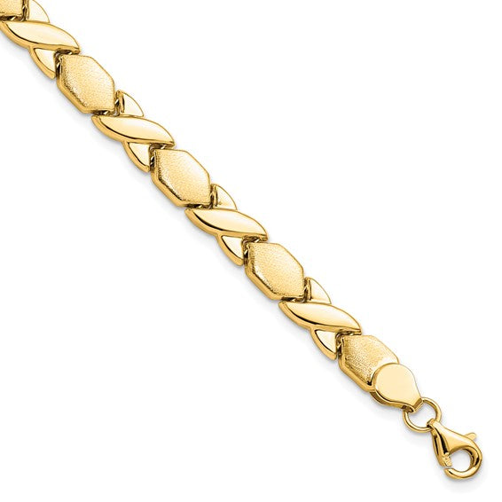 10kt Yellow Gold Polished and Brushed X/O Fancy Bracelet