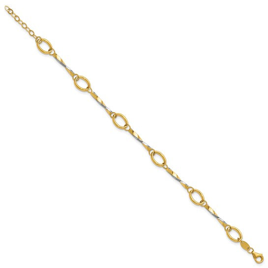 Leslie's 10KT with White Rhodium Polished 6.5 inch with 1in ext. Fancy Link Bracelet