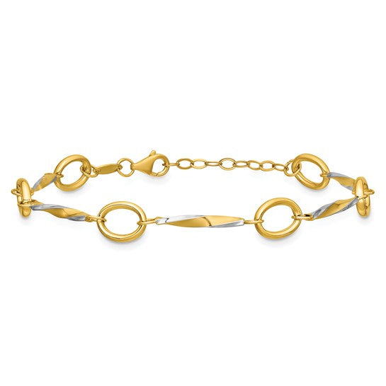 Leslie's 10KT with White Rhodium Polished 6.5 inch with 1in ext. Fancy Link Bracelet