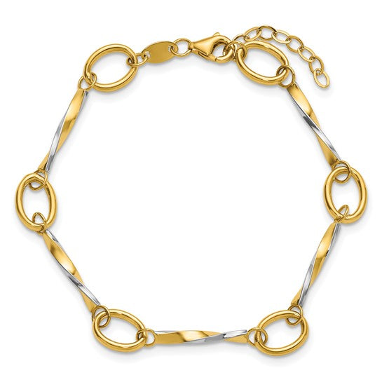 Leslie's 10KT with White Rhodium Polished 6.5 inch with 1in ext. Fancy Link Bracelet