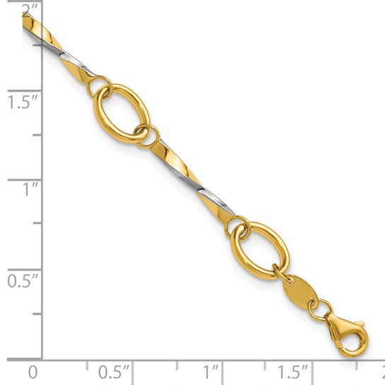 Leslie's 10KT with White Rhodium Polished 6.5 inch with 1in ext. Fancy Link Bracelet