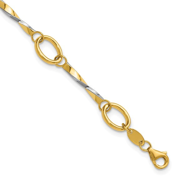 Leslie's 10KT with White Rhodium Polished 6.5 inch with 1in ext. Fancy Link Bracelet