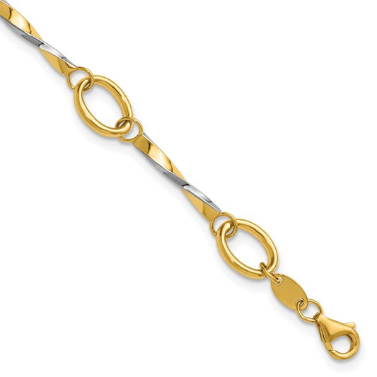 Leslie's 10KT with White Rhodium Polished 6.5 inch with 1in ext. Fancy Link Bracelet