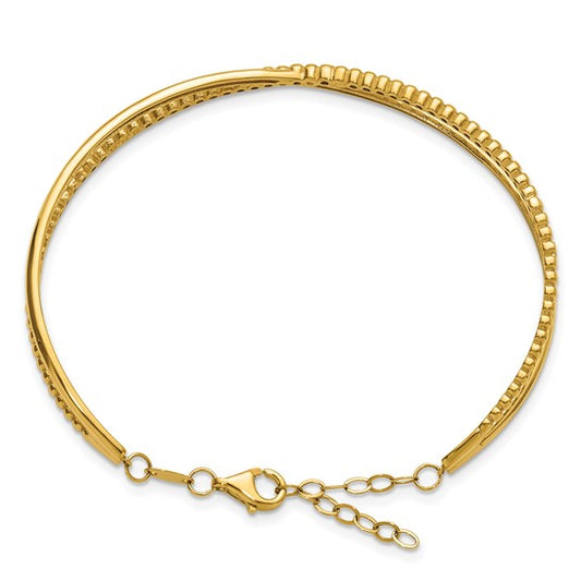 Leslie's 10KT Polished and Beaded with 1 inch Safety Chain Cuff Bracelet