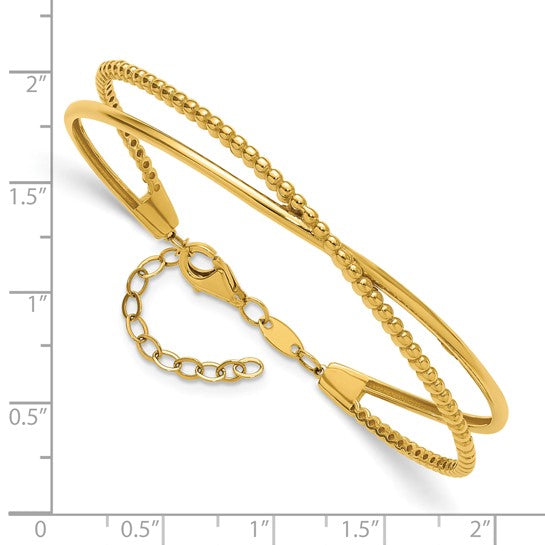 Leslie's 10KT Polished and Beaded with 1 inch Safety Chain Cuff Bracelet