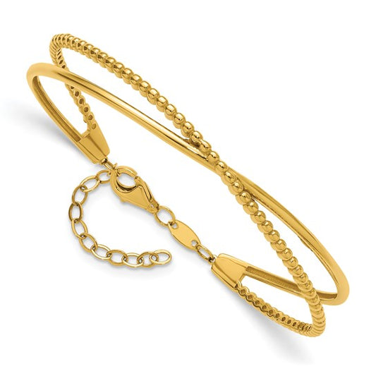 Leslie's 10KT Polished and Beaded with 1 inch Safety Chain Cuff Bracelet