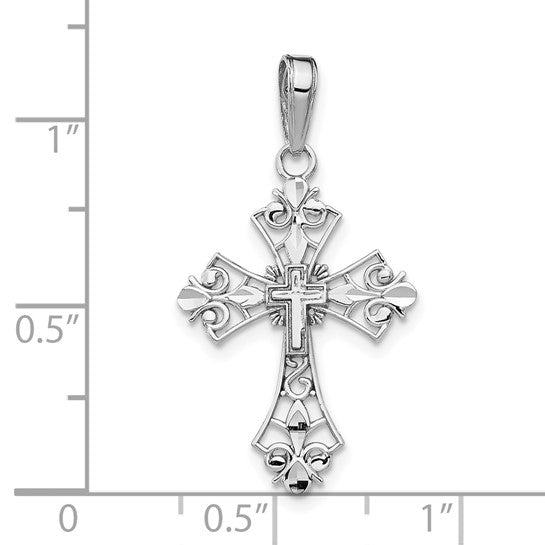 10kt White Gold Filigree Cross Charm