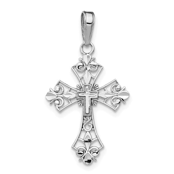 10kt White Gold Filigree Cross Charm