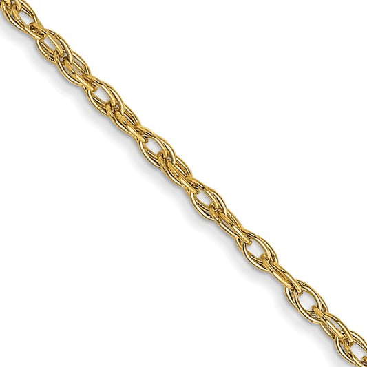 14KT Yellow Gold 18 inch Carded 1.35mm Cable Rope with Spring Ring Clasp Chain