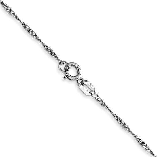 14KT White Gold 24 inch Carded 1mm Singapore with Spring Ring Clasp Chain