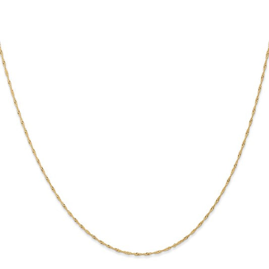 14KT Yellow Gold 24 inch Carded 1mm Singapore with Spring Ring Clasp Chain
