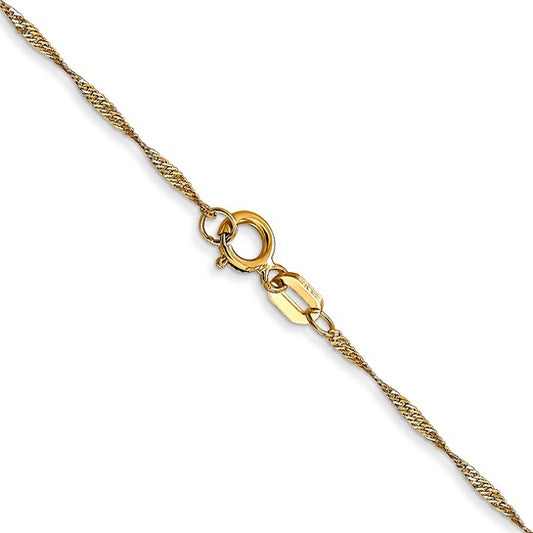 14kt Yellow Gold 16 inch Carded 1mm Singapore with Spring Ring Clasp Chain