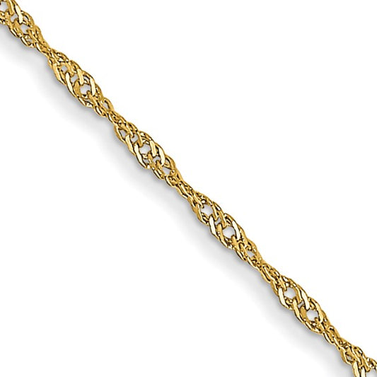 14kt Yellow Gold 20 inch Carded 1mm Singapore with Spring Ring Clasp Chain