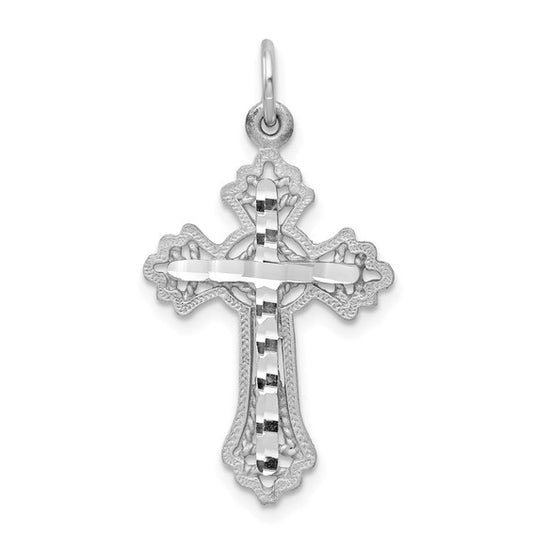 10kt White Gold Diamond-Cut Cross Charm