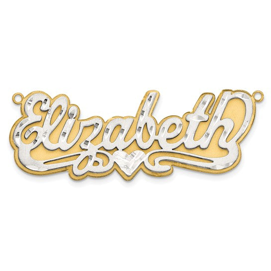 10kt 3D Two-tone Satin Diamond-cut Name Plate