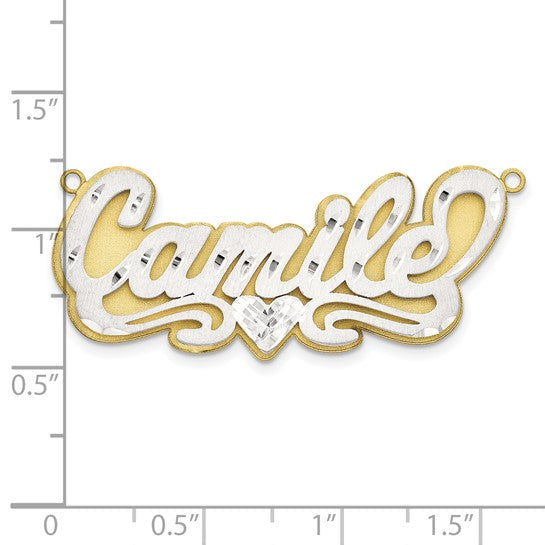 10kt 3D Two-tone Satin Diamond-cut Name Plate