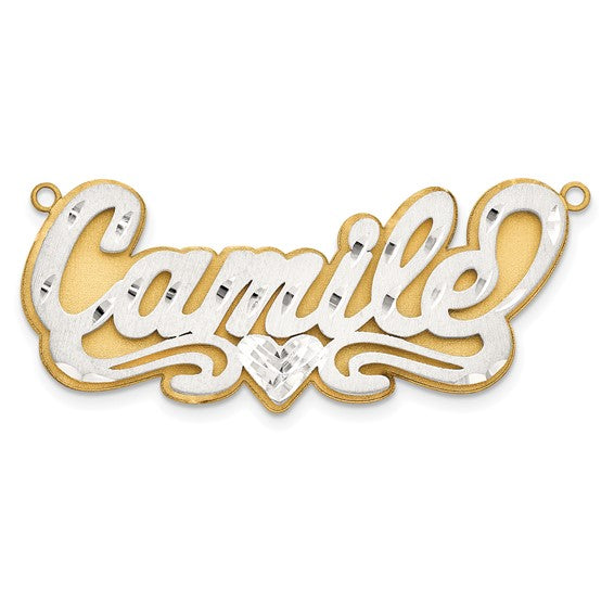 10kt 3D Two-tone Satin Diamond-cut Name Plate