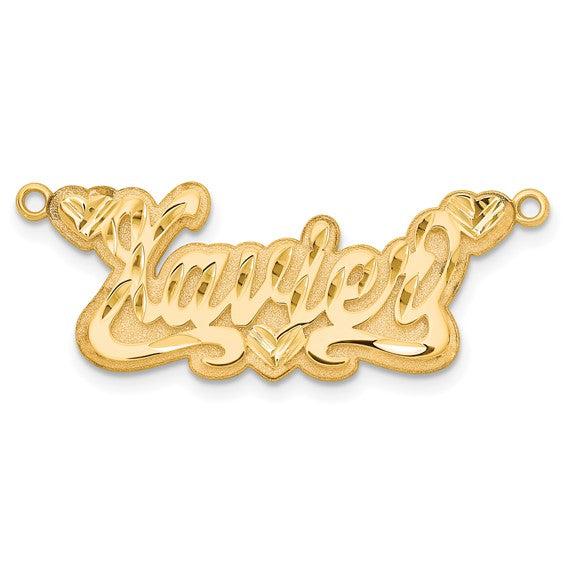 10kt Yellow Gold 3D Diamond-cut Hearts Name Plate