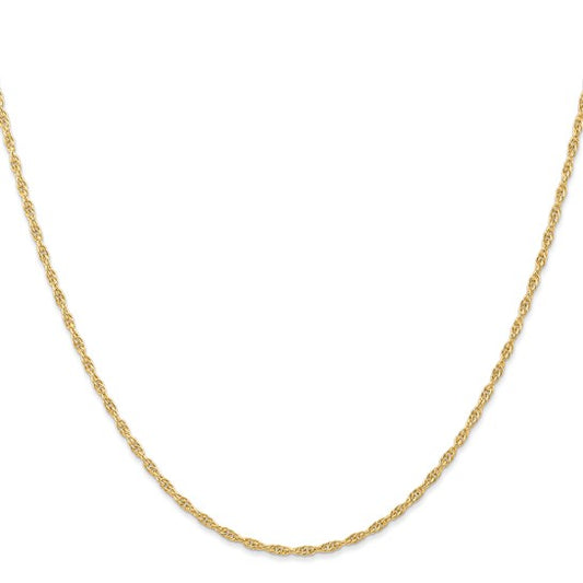 14KT Yellow Gold 20 inch Carded 1.55mm Cable Rope with Spring Ring Clasp Chain
