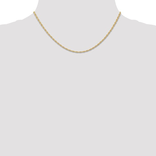 14KT Yellow Gold 16 inch Carded 1.55mm Cable Rope with Spring Ring Clasp Chain