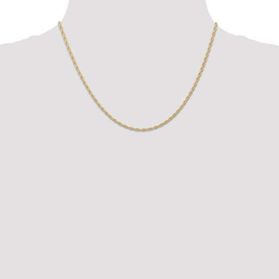 14kt Yellow Gold 18 inch Carded 1.55mm Cable Rope with Spring Ring Clasp Chain