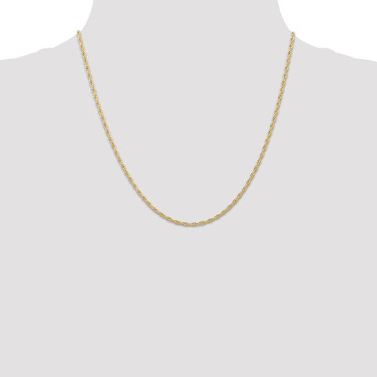 14KT Yellow Gold 20 inch Carded 1.55mm Cable Rope with Spring Ring Clasp Chain