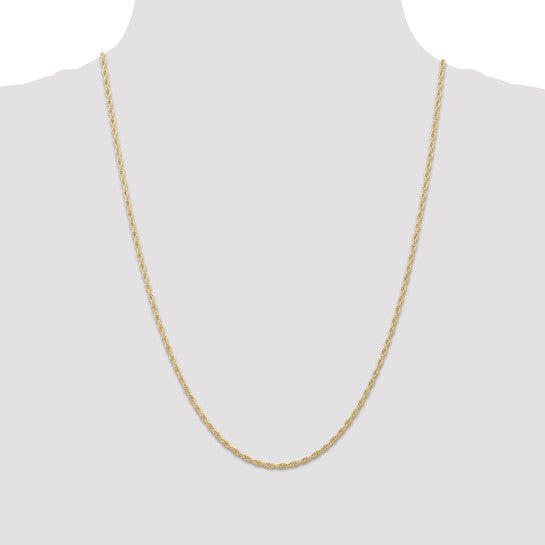 14kt Yellow Gold 24 inch Carded 1.55mm Cable Rope with Spring Ring Clasp Chain