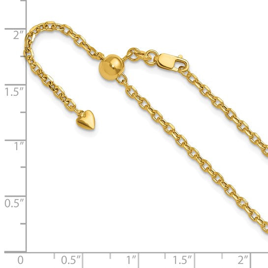 14KT Yellow Gold Adjustable 2.5mm Semi-Solid D/C Cable Chain