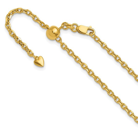 14kt Yellow Gold Adjustable 2.5mm Semi-Solid D/C Cable Chain