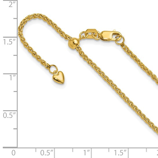 14KT Yellow Gold Adjustable 1.6mm Semi-solid Spiga Chain