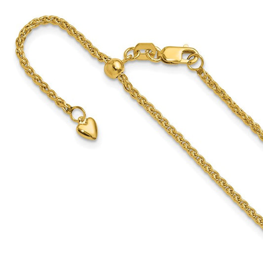 14KT Yellow Gold Adjustable 1.6mm Semi-solid Spiga Chain