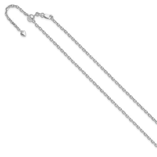 14kt White Gold Adjustable 2.5mm Semi-Solid D/C Cable Chain