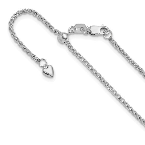 14KT White Gold Adjustable 1.6mm Semi-solid Spiga Chain