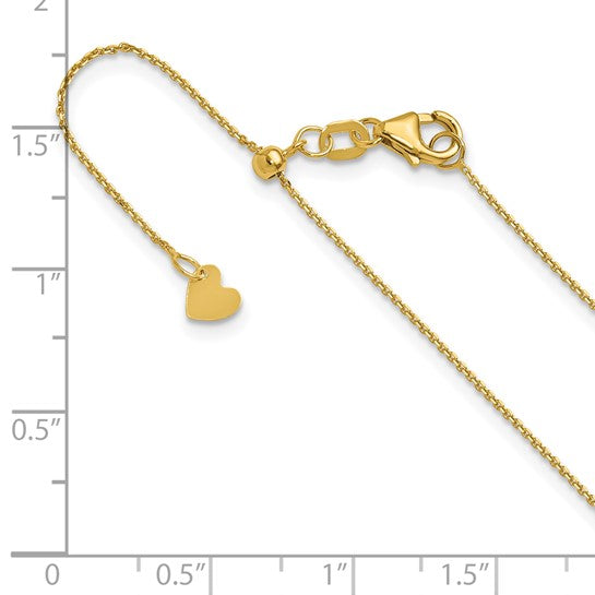 14KT Yellow Gold Adjustable  1mm D/C Cable Chain