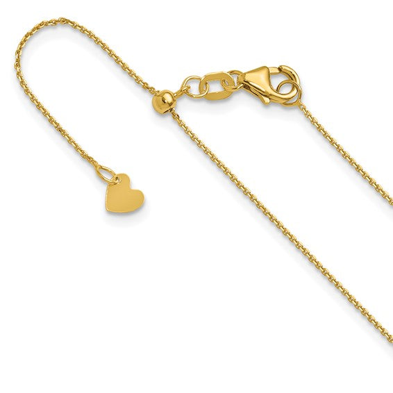 14KT Yellow Gold Adjustable  1mm D/C Cable Chain