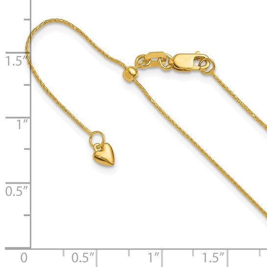 14KT Yellow Gold Adjustable .8mm D/C Wheat Chain