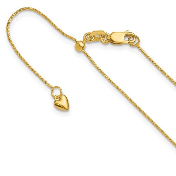 14KT Yellow Gold Adjustable .8mm D/C Wheat Chain
