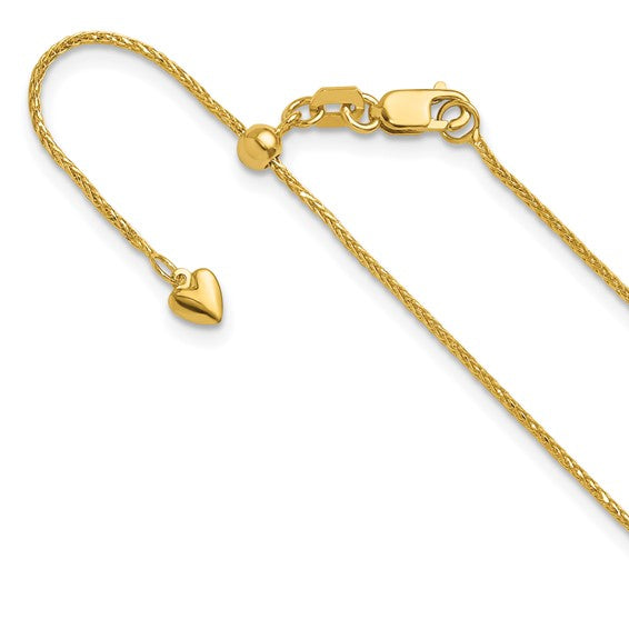14KT Yellow Gold Adjustable .95mm D/C Wheat Chain