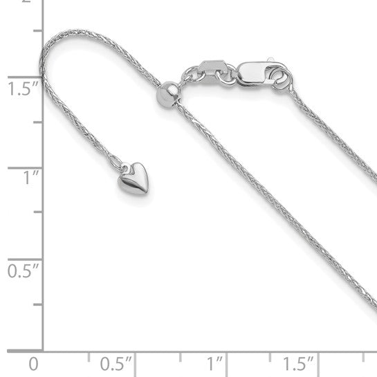 14KT White Gold Adjustable .95mm D/C Wheat Chain
