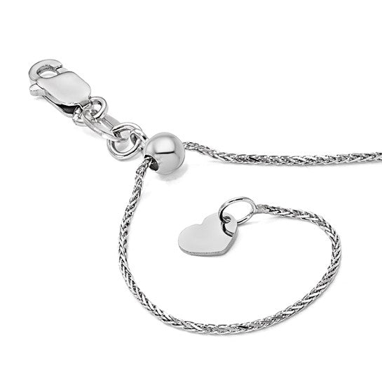 14KT White Gold Adjustable .95mm D/C Wheat Chain