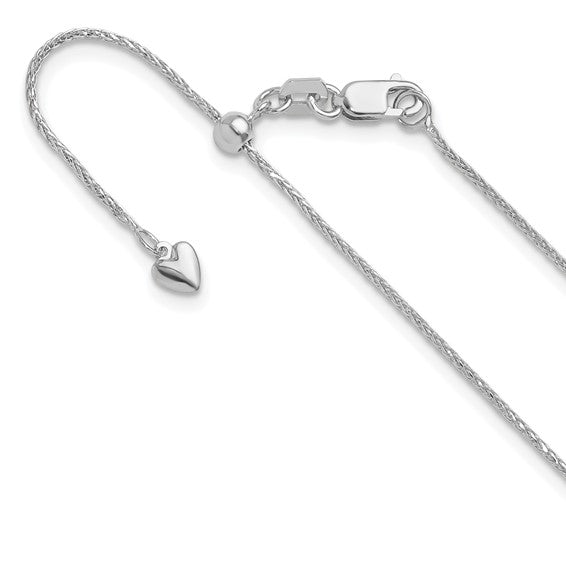 14KT White Gold Adjustable .95mm D/C Wheat Chain