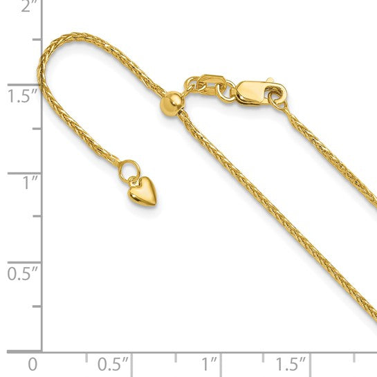14KT Yellow Gold Adjustable 1.2mm D/C Wheat Chain