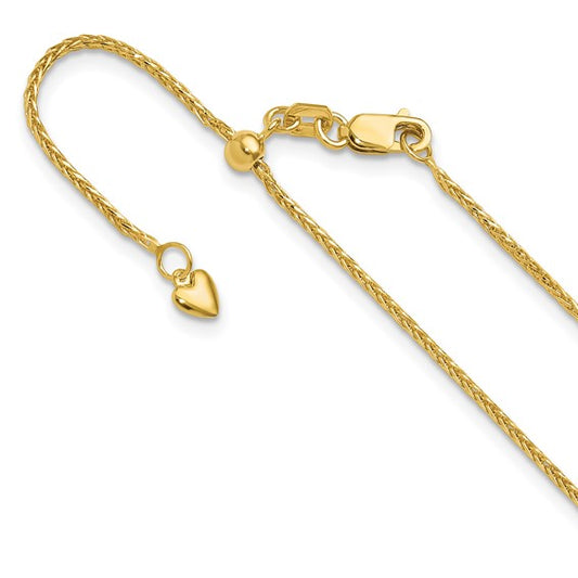 14KT Yellow Gold Adjustable 1.2mm D/C Wheat Chain