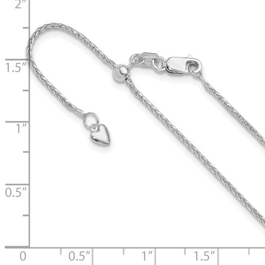 14KT White Gold Adjustable 1.2mm D/C Wheat Chain