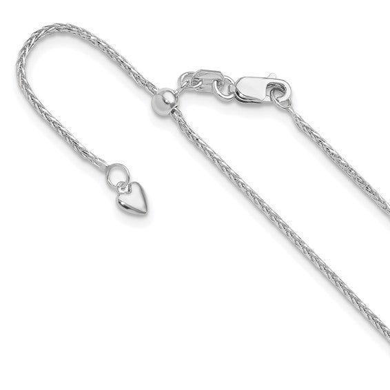 14KT White Gold Adjustable 1.2mm D/C Wheat Chain