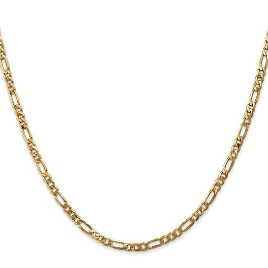 14KT Yellow Gold 3mm Flat Figaro Chain