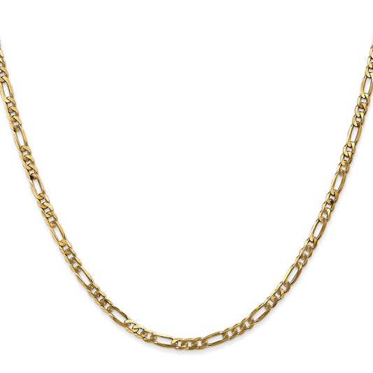 14KT Yellow Gold 3mm Flat Figaro Chain