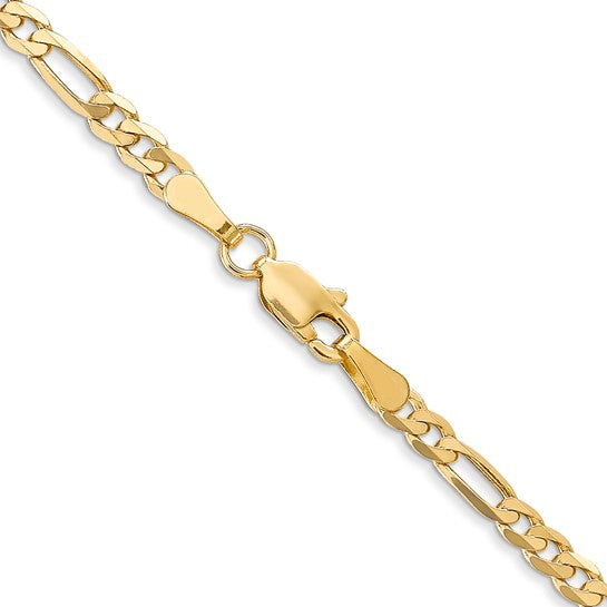 14KT Yellow Gold 3mm Flat Figaro Chain